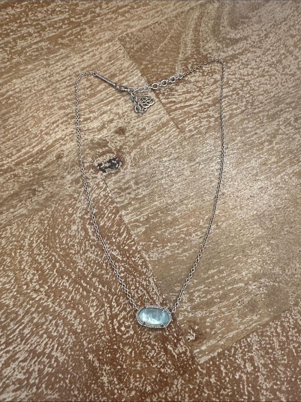 Kendra Scott Silver Necklace with Light Blue Marquise Pendant